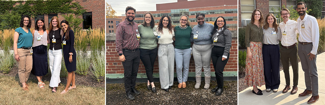 3 groups of residents and fellows standing in front of mental health buildings