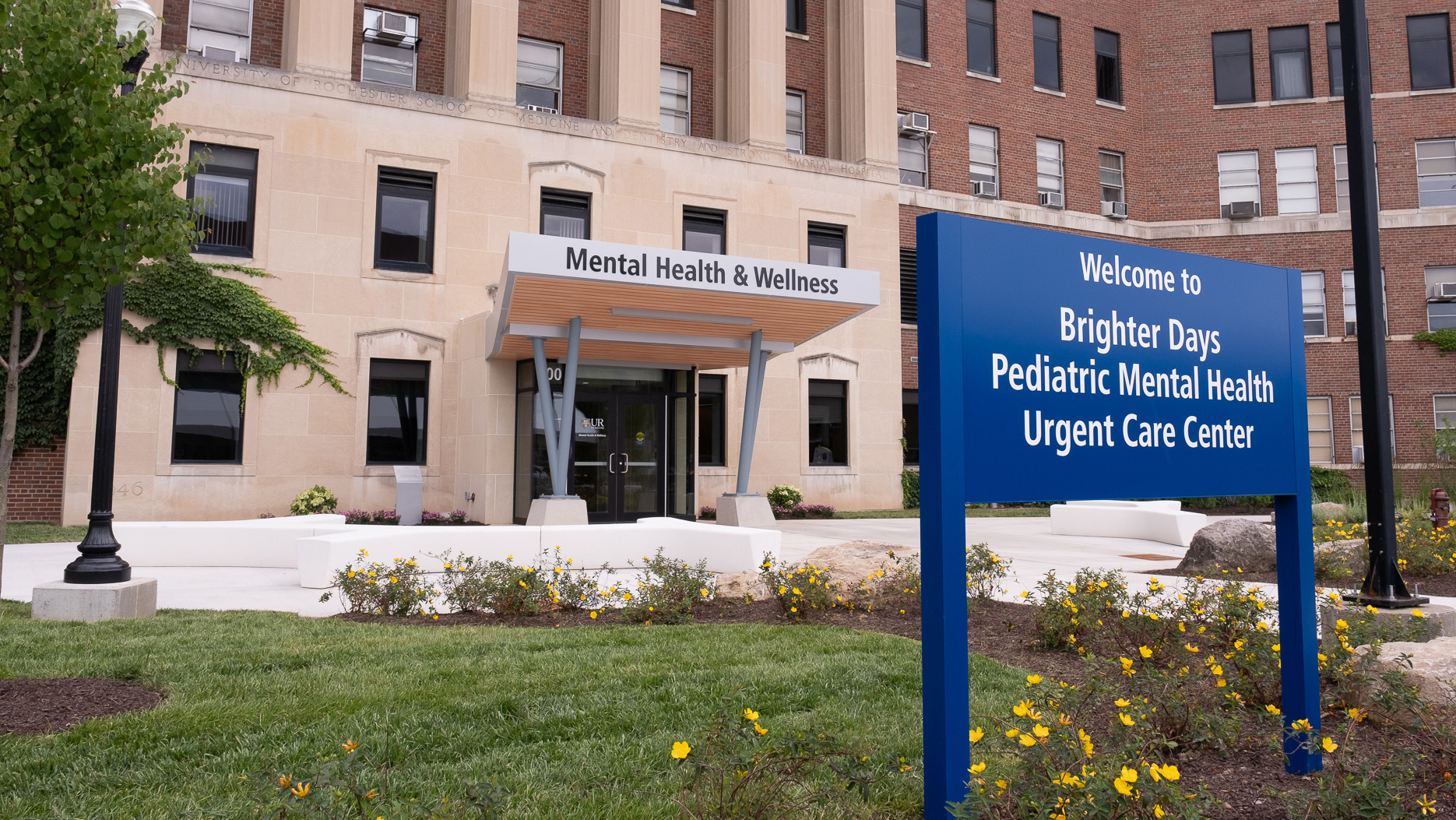 The front entrance to the Mental Health and Wellness Building