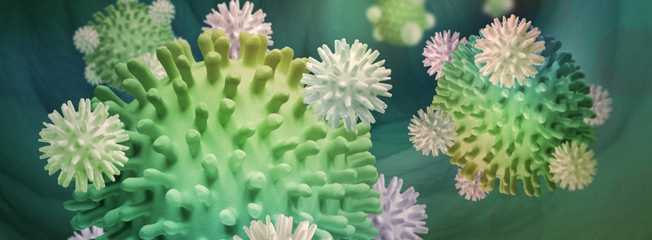 Viral influenza cells attack the body - a high-quality 3D image