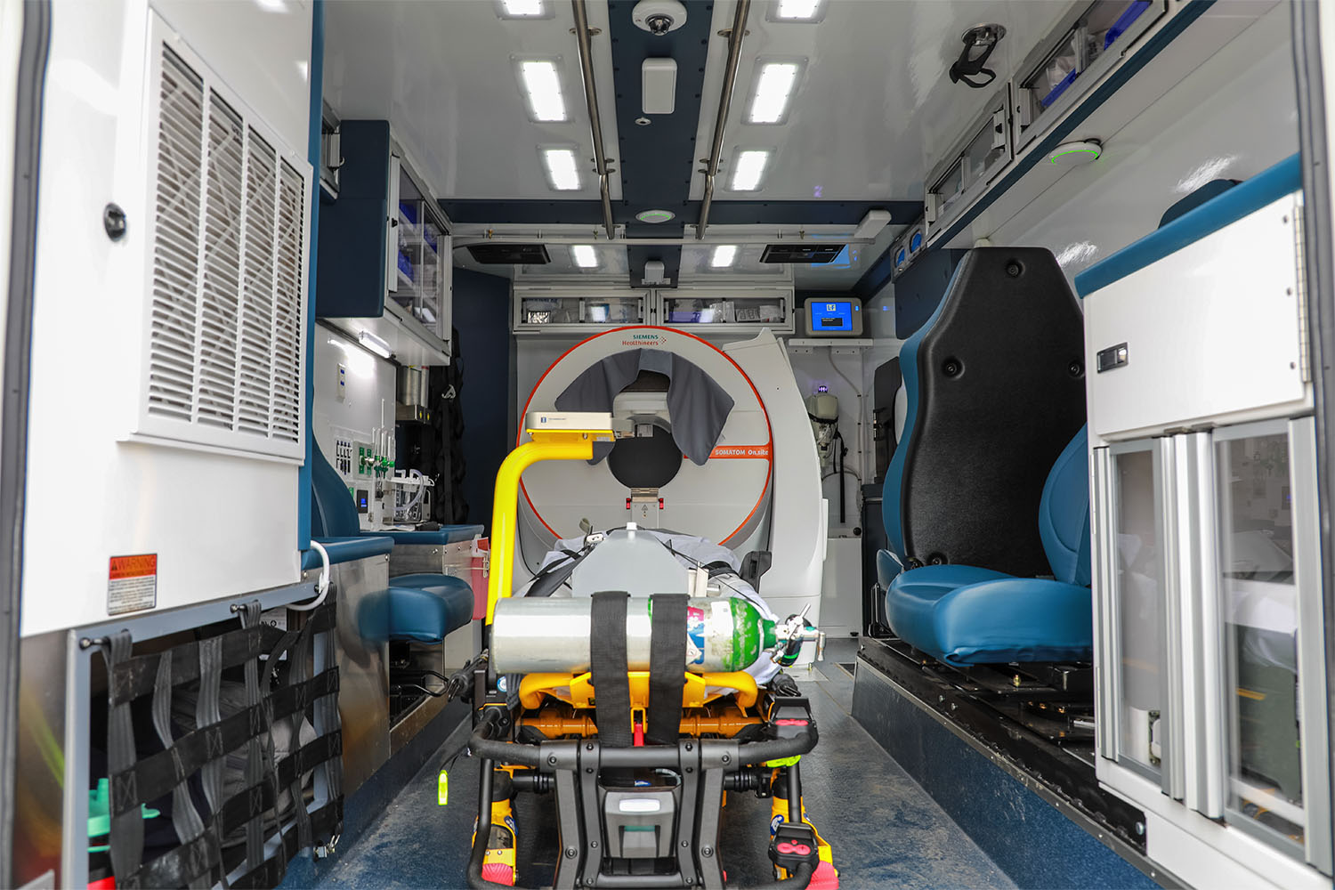 Interior of Mobile Stroke Unit showing the onboard CT scanner.