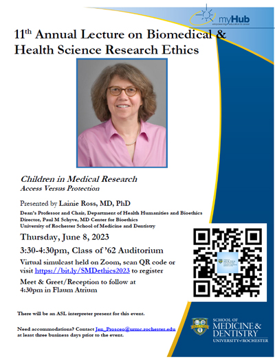 Flyer for 11th Annual Lecture on Bioethical and Health Science research Ethics