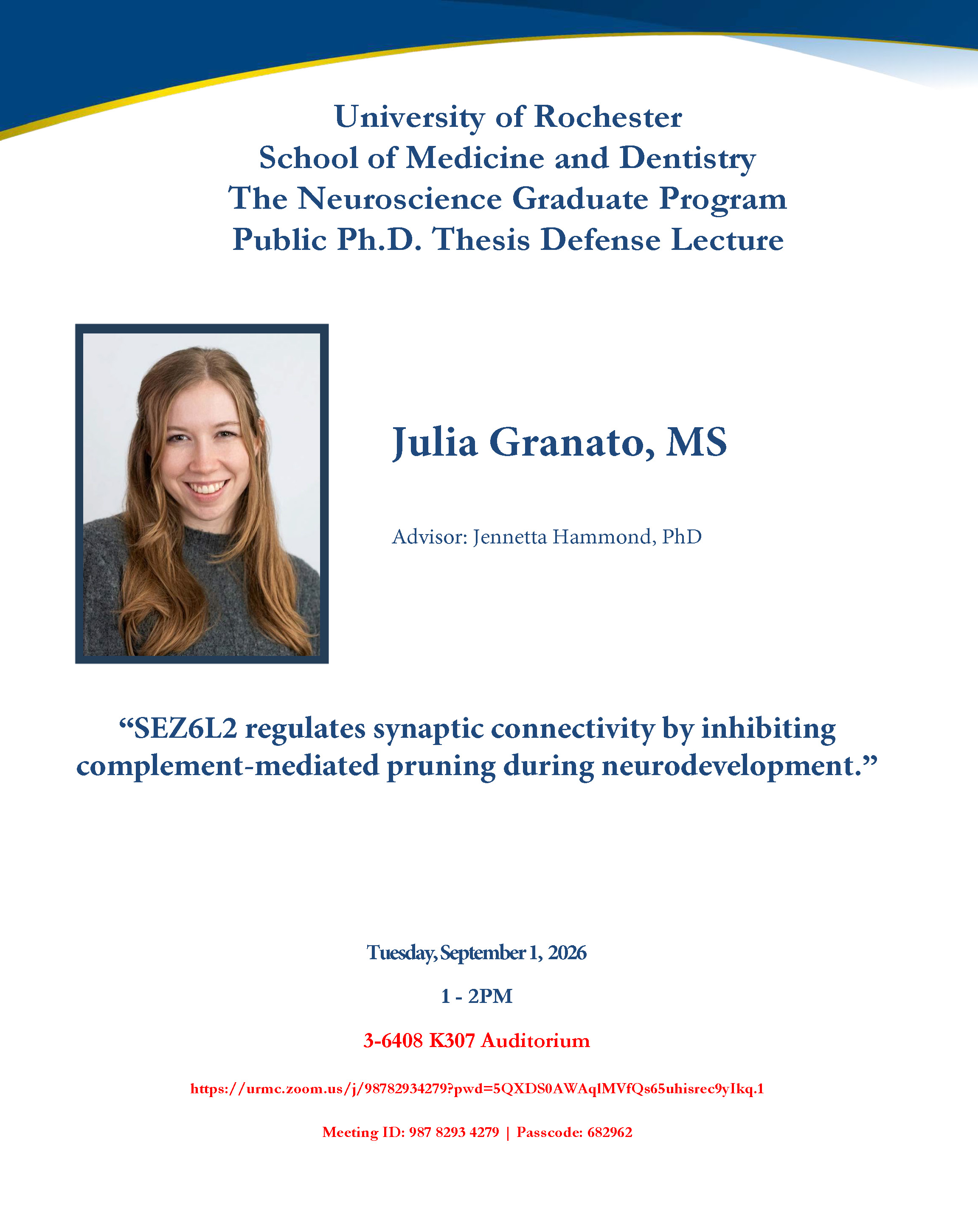 Event flyer for Julia Granato Thesis Defense