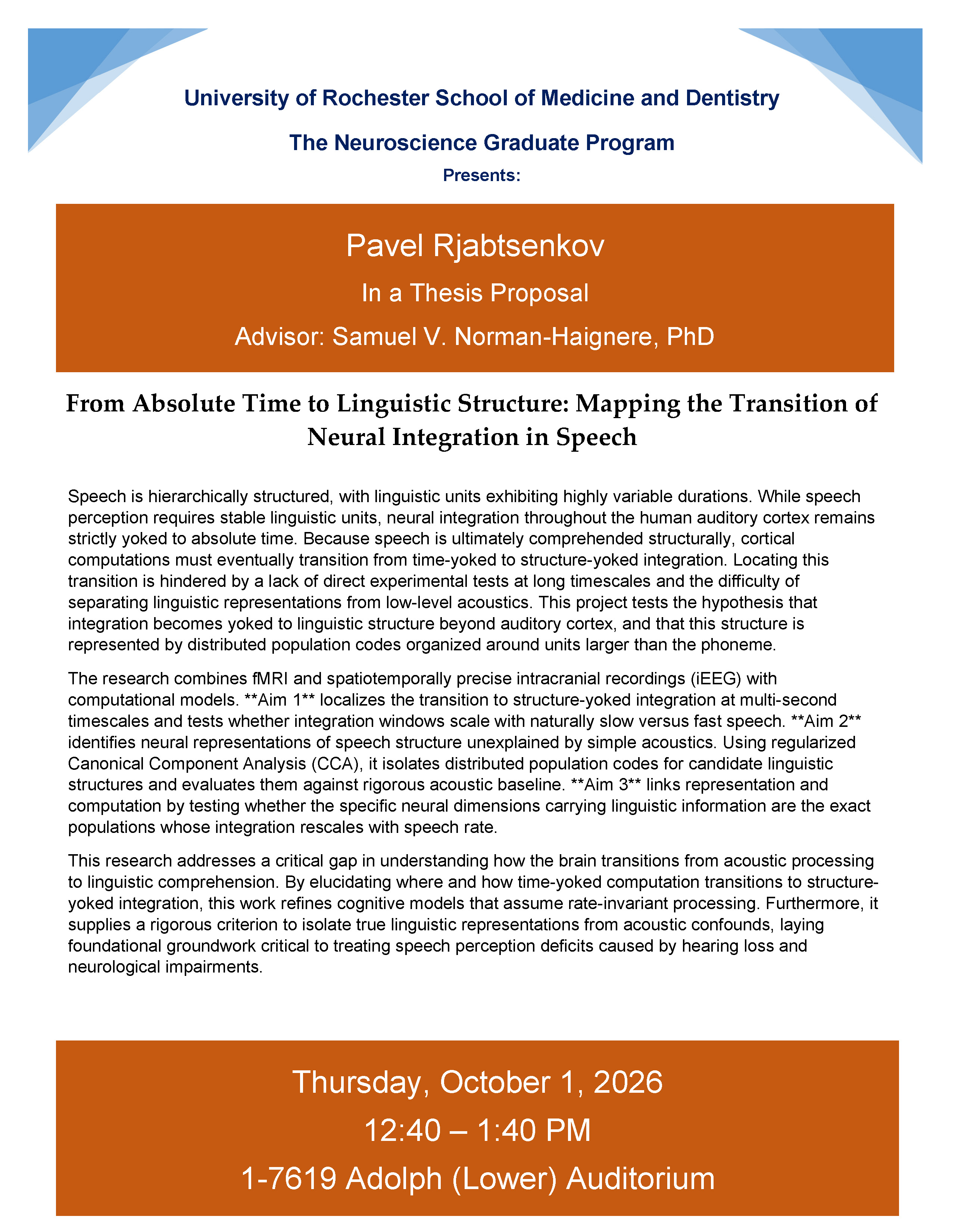 Flyer for Pavel's Proposal