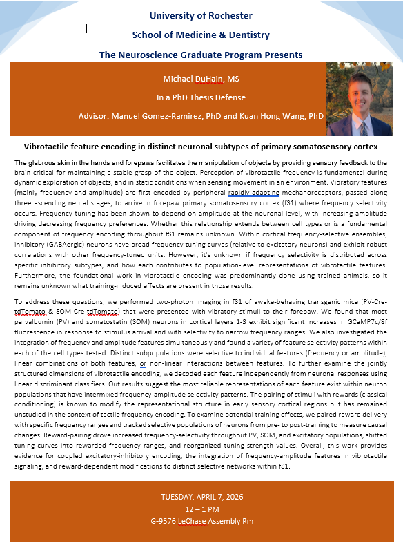 Michael DuHain thesis defense announcement