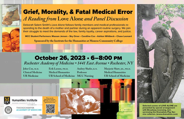 Flyer for the event Grief, Morality, & Fatal Medical Error