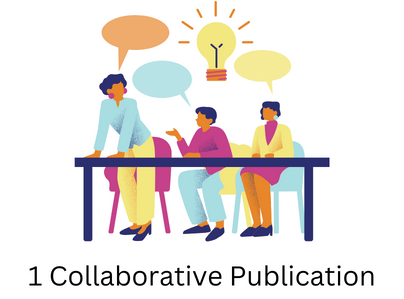 graphic of three people having a discussion at a table with the text: 1 collaborative publication