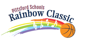 Rainbow and basketball logo text:Rainbow Classic