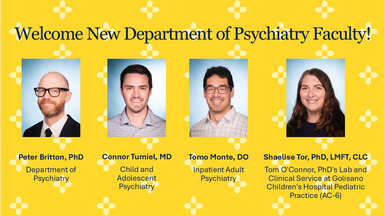Graphic comprised of photos of Peter Britton, Tomo Monte, Conner Tumiel, and Shearline Tor on a yellow background