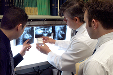 Dr. Arigo reviewing dental x-rays