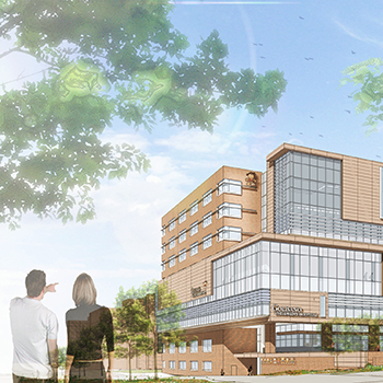 A rendering of a couple looking at the new Golisano Children's Hospital